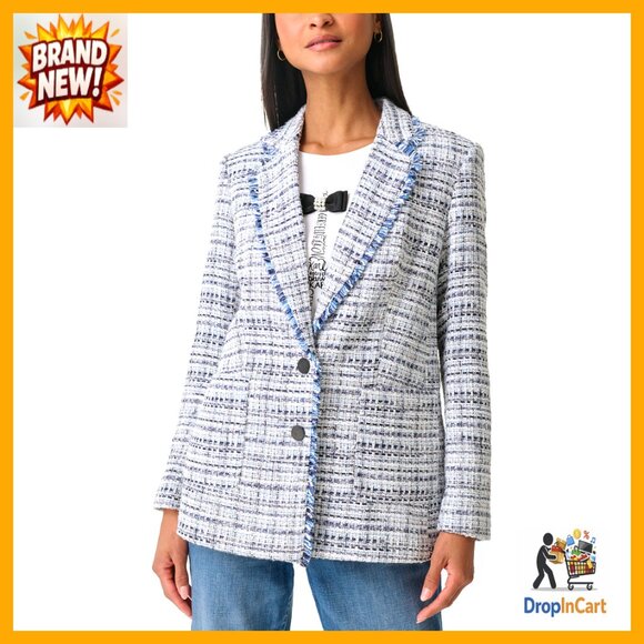 Tweed Sport Jacket Classic Modern Fit Long Sleeve Aviator Style Chic Versatile